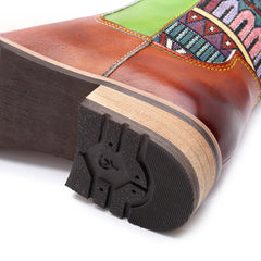 Socofy Vicconfy Genuine Leather Vintage Patchwork Long Warm Boots