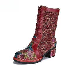 Socofy Vicconfy Leather Side Zipper Fashion VintageWomen's Boots