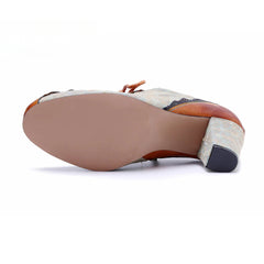 Socofy Genuine Leather Retro Fashion Lace Up Heels pumps