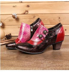 SOCOFY Genuine Leather Ethnic Style Pumps