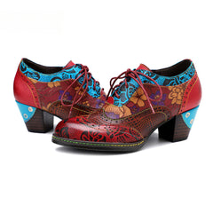 Socofy retro printing patchwork ethnic style women's high heels