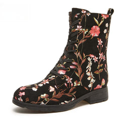 Socofy Autumn and winter warm and wear-resistant mid-calf round-toe cowhide leather fashion boots