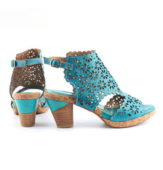 Socofy Vicconfy Open Toe Slingback Vintage Hollow Chunky Sandals