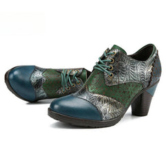 Socofy Genuine leather three-dimensional flower high heel pump