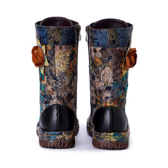 Socofy Winter Vintage Flower Print Boots