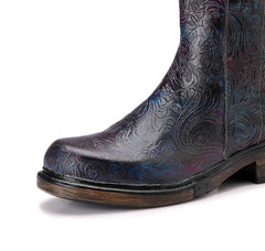 Socofy Winter Vintage Embossed Pattern Short Boots