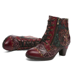 Socofy Vicconfy Retro Handmade Leather Patchwork Ankle Boots