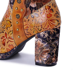 Socofy Winter Vintage Print Heeled Boots