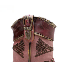 Socofy Vicconfy Leather Electric Embroidered Zipper Ankle Boots