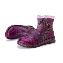 Socofy Winter Vintage Lace Floral Boots