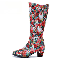 Chrismas Exclusive|Socofy Vicconfy Vintage Print Casual Chunky Heel Comfort High Boots