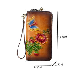 Socofy Women's Retro Wallet Genuine Leather Vintage Purse Women Chinese Style Embossed Card Holder Ladies