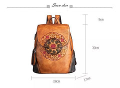 Socofy Genuine Leather Handmade Embossed Vintage Women Backpacks