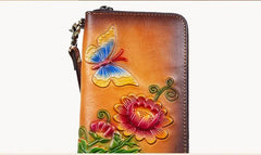 Socofy Women's Retro Wallet Genuine Leather Vintage Purse Women Chinese Style Embossed Card Holder Ladies
