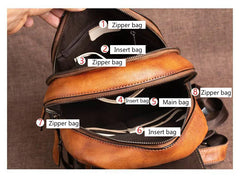 Socofy Genuine Leather Handmade Embossed Vintage Women Backpacks