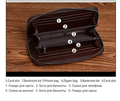 Socofy Retro Women Wallet Genuine Leather Long Zipper Purse Vintage Handmade Embossed Clutch Card Holder