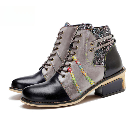 Socofy Vicconfy Handmade Leather Scuffed Vintage Women's Boots 1000