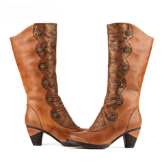 Socofy Vicconfy Vintage Handmade Real Leather Long Boots