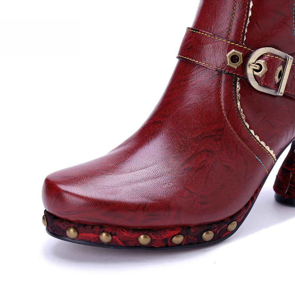 Socofy Vicconfy Retro Handmade Pure Color Fashionable Ankle Boots