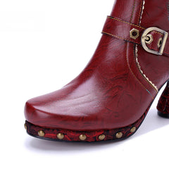 Socofy Vicconfy Retro Handmade Pure Color Fashionable Ankle Boots