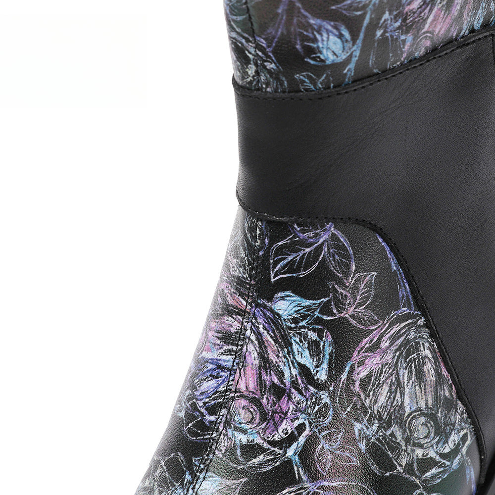 Socofy Vicconfy Retro Leather Blossom Casual Comfort Ankle Boots