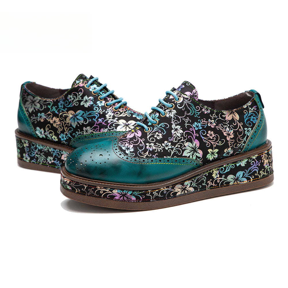 Socofy lace up deco casual shoes retro thick shoes Platform Flats