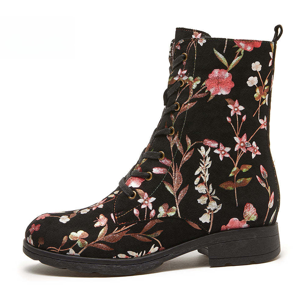 Socofy Autumn and winter warm and wear-resistant mid-calf round-toe cowhide leather fashion boots
