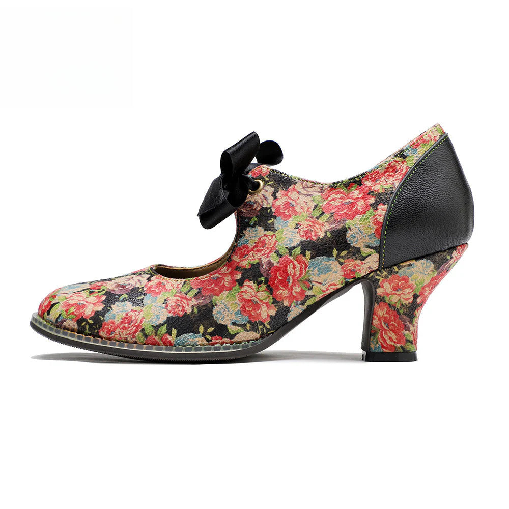 Socofy Rose Elegance Vintage Bow Heels
