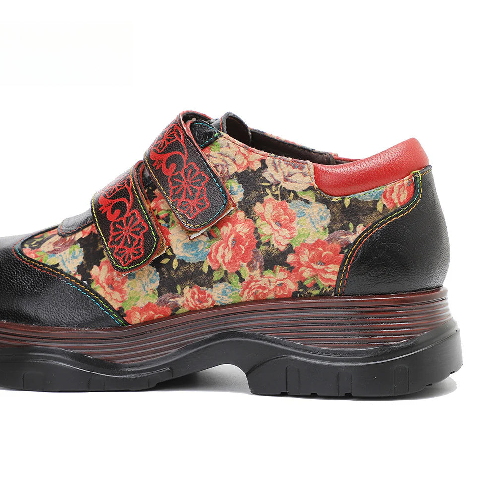 Socofy Vicconfy Genuine Leather Retro Printed Comfort Loafers