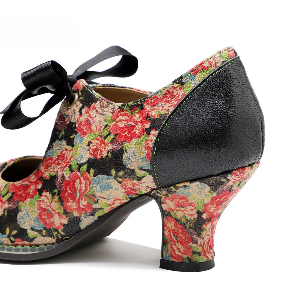 Socofy Rose Elegance Vintage Bow Heels