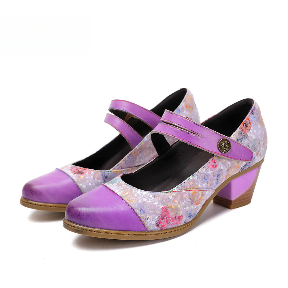 Socofy Vicconfy Genuine Leather Ethnic Vintage Style High Heeled Shoes
