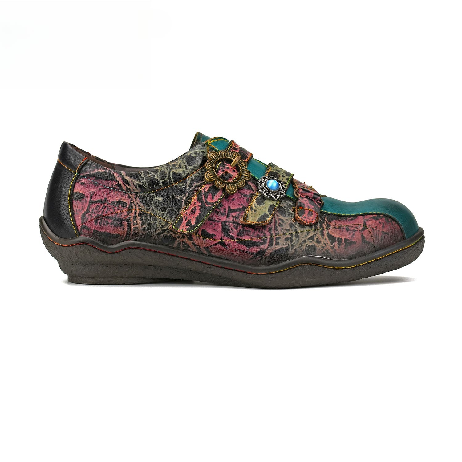 Socofy Vicconfy Vintage Hand Painted Genuine Leather Flat Shoes