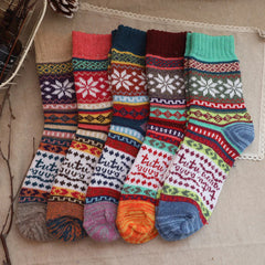 Socofy Vintage Thickened Warm Ethnic Wool Socks