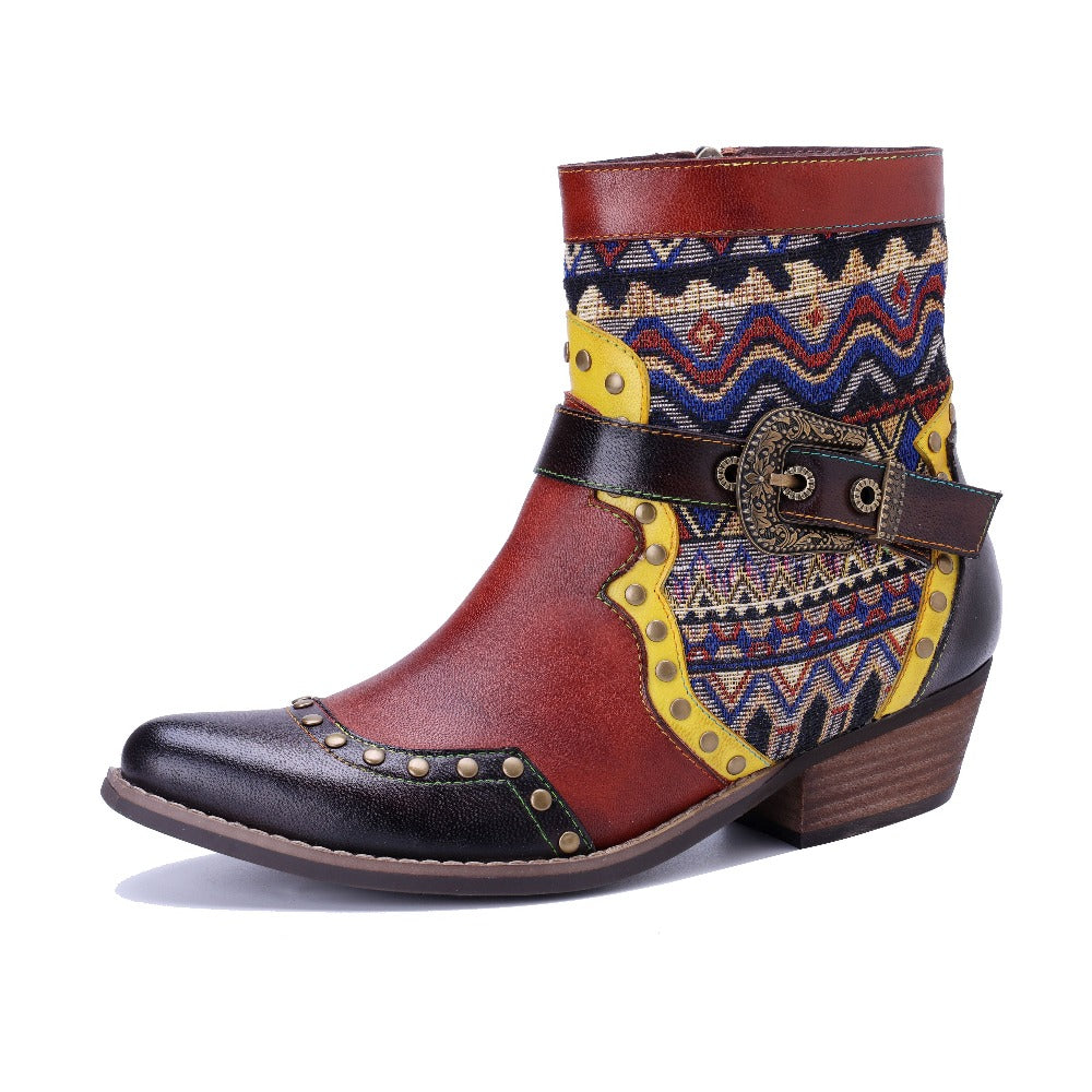 Socofy Handmade Leather Side Zip Boots