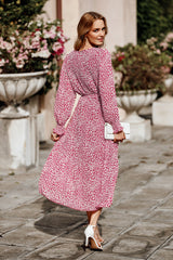 Long Sleeve V Neck Ruffle Belted Boho Dresses