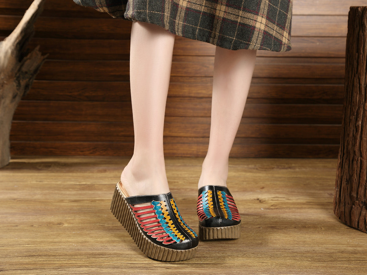 Socofy Summer Ethnic Wedge Slippers