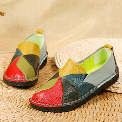 Socofy Top Grain Leather Block Flats