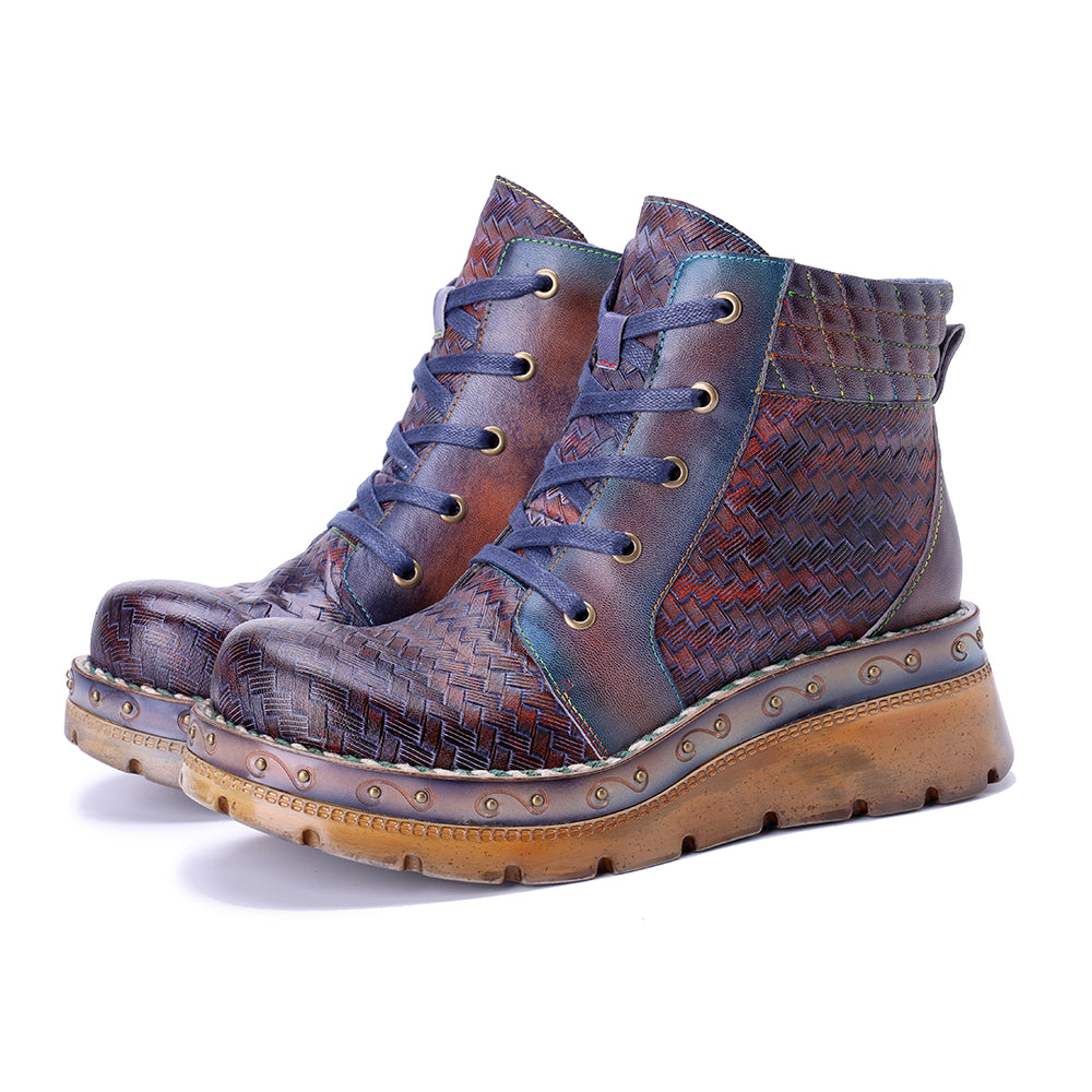 Socofy Winter Vintage Snake Print Short Boots