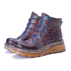 Socofy Winter Vintage Snake Print Short Boots
