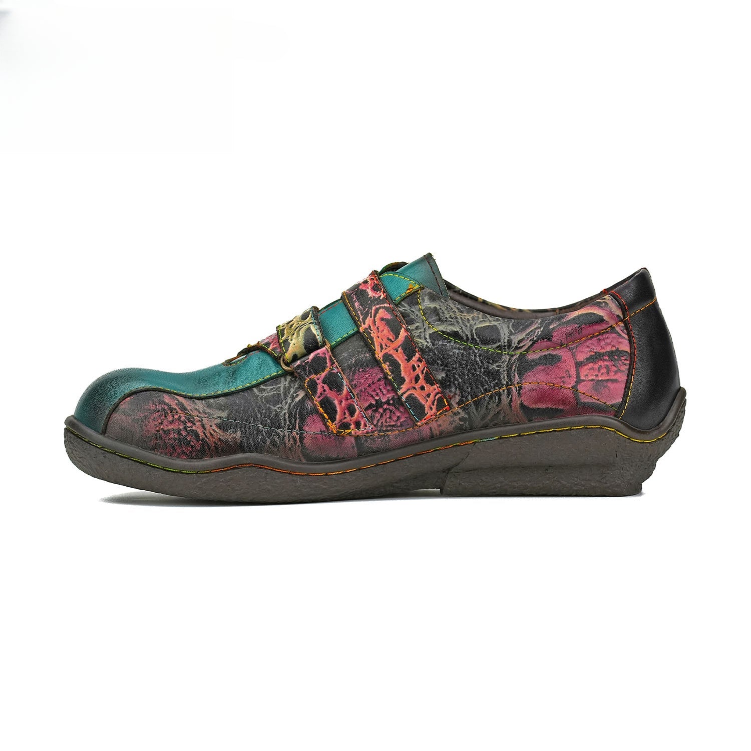 Socofy Vicconfy Vintage Hand Painted Genuine Leather Flat Shoes