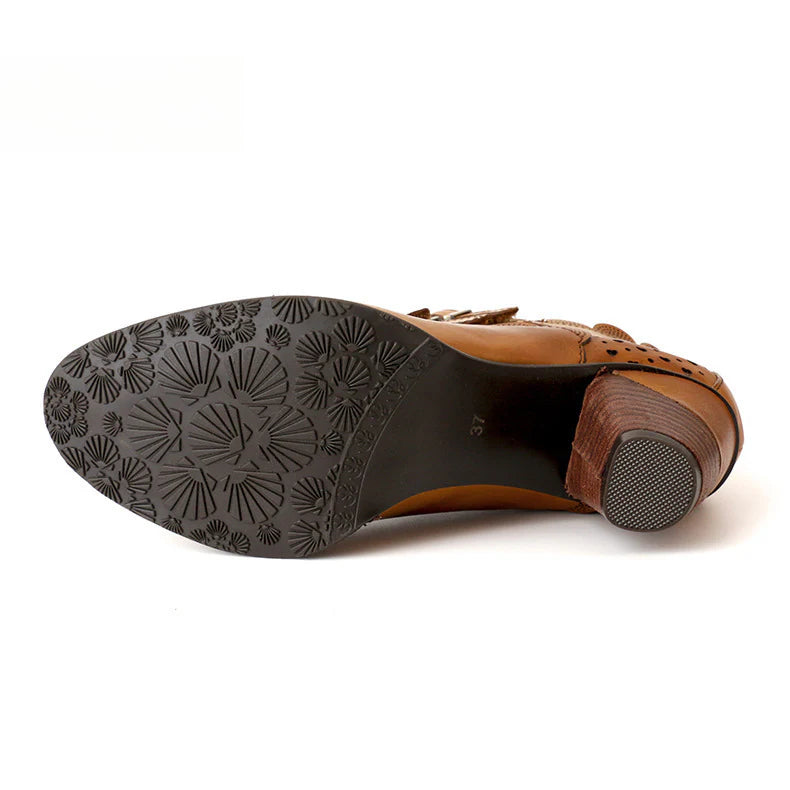 Socofy Vicconfy Retro Cutout High Heel Leather Boots