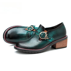 Socofy Genuine Leather Handmade Lace-Up hand-rubbed color Loafers