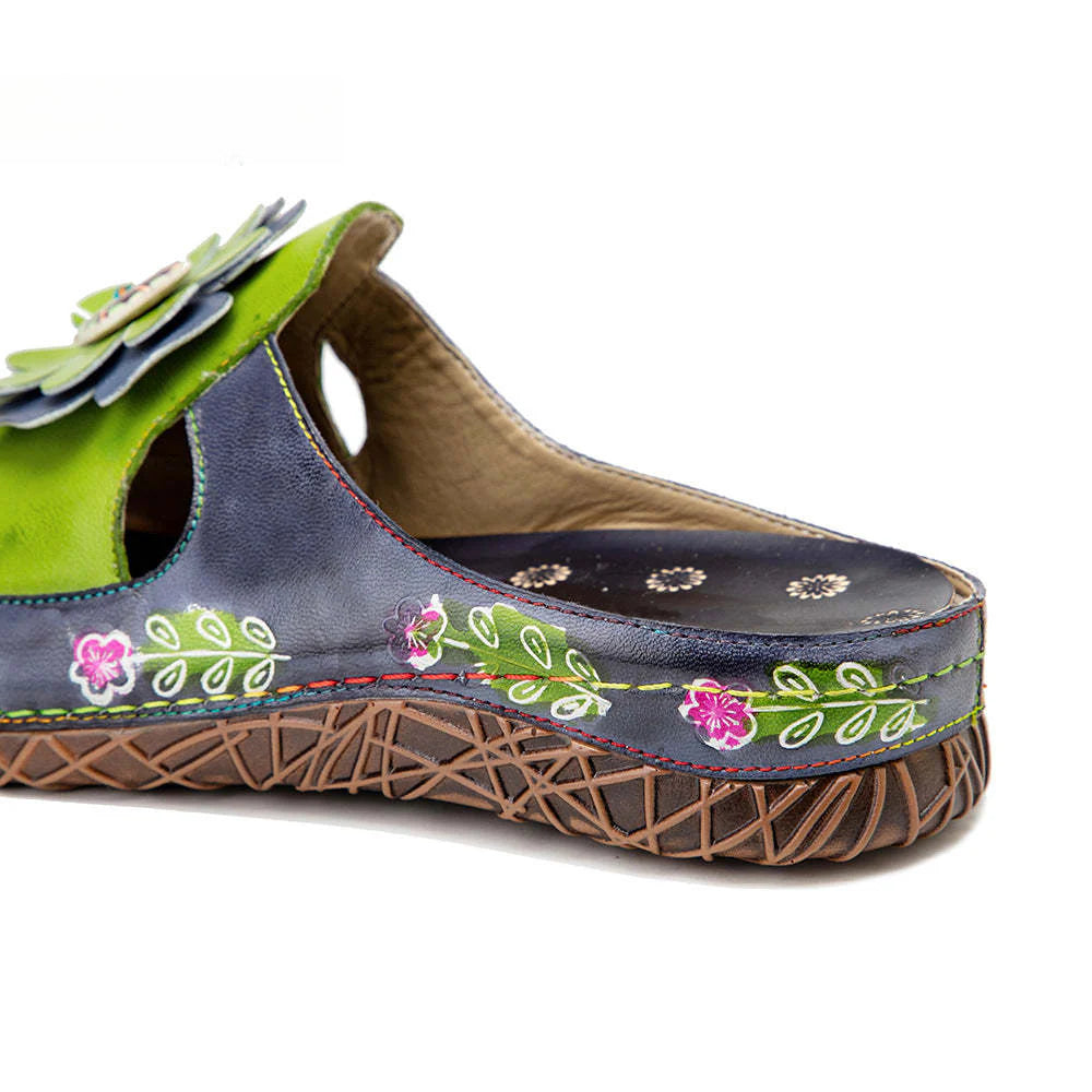 Socofy Flat Flower Daily Home Casual Back Heel Half Slippers Women