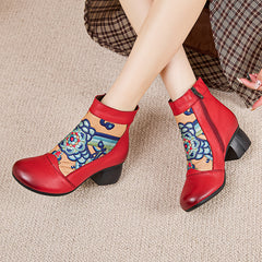 Socofy Retro Cowhide Leather Side Zipper Boots