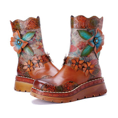 Socofy Winter Vintage Ethnic Floral Boots