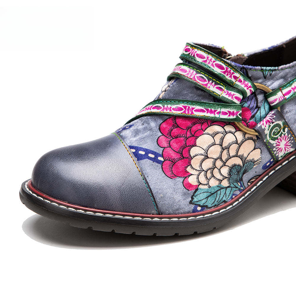 Socofy Leather Patchwork Vintage Graffiti Oxfords Brogues