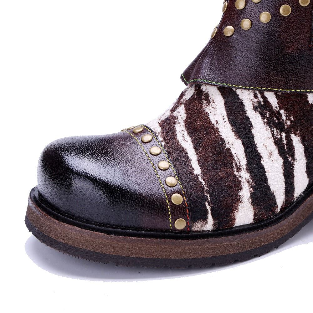 Socofy Retro Handmade Leather Side Zipper Boots