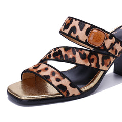 Socofy Vicconfy Leopard Print High Heeled Sandals Slippers