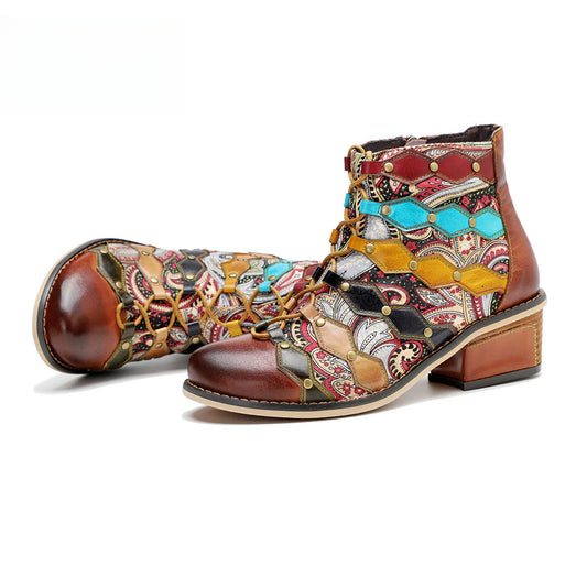 Socofy Vicconfy Vintage Handmade Romantic Exquisite Ankle Boots 1000