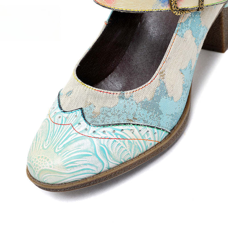 Socofy Vicconfy Retro genuine Leather Women's Mary Jane Heel